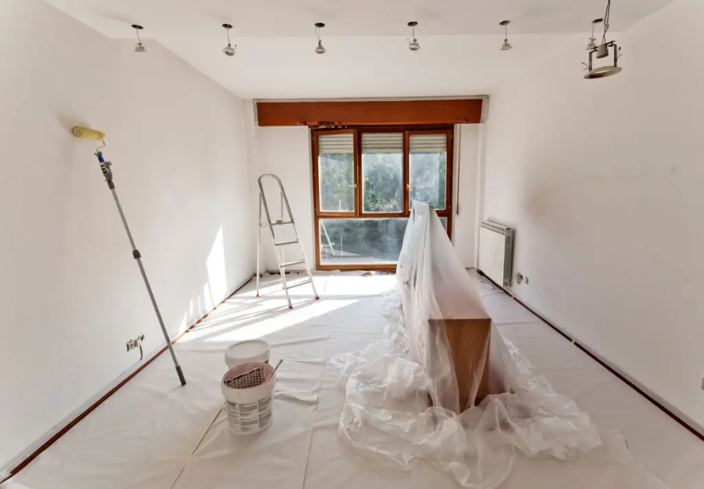 Sala de estar recém-pintado — Acabamento fosco branco
